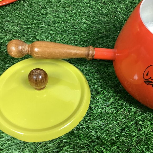 Vintage Mushroom Fondue Set Orange Green - Picture 10 of 16